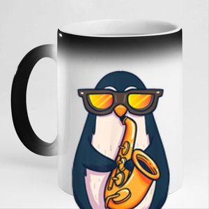 Saxophone Player Penguin Jazz Band Music Animal Lovers Gift 11oz Black Color Changing Mug