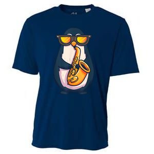 Saxophone Player Penguin Jazz Band Music Animal Lovers Gift Cooling Performance Crew T-Shirt