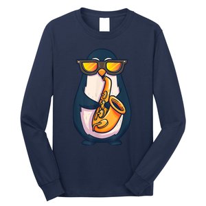 Saxophone Player Penguin Jazz Band Music Animal Lovers Gift Long Sleeve Shirt