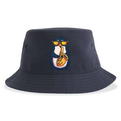 Saxophone Player Penguin Jazz Band Music Animal Lovers Gift Sustainable Bucket Hat