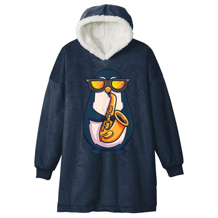 Saxophone Player Penguin Jazz Band Music Animal Lovers Gift Hooded Wearable Blanket