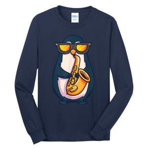 Saxophone Player Penguin Jazz Band Music Animal Lovers Gift Tall Long Sleeve T-Shirt