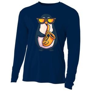 Saxophone Player Penguin Jazz Band Music Animal Lovers Gift Cooling Performance Long Sleeve Crew