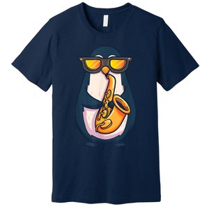 Saxophone Player Penguin Jazz Band Music Animal Lovers Gift Premium T-Shirt