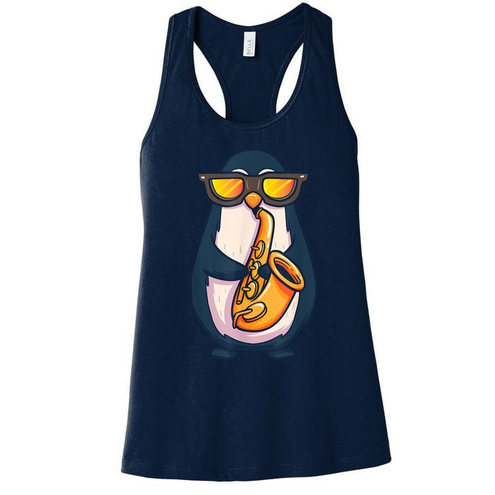 Saxophone Player Penguin Jazz Band Music Animal Lovers Gift Women's Racerback Tank