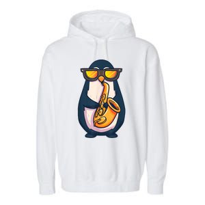 Saxophone Player Penguin Jazz Band Music Animal Lovers Gift Garment-Dyed Fleece Hoodie