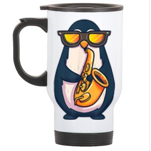 Saxophone Player Penguin Jazz Band Music Animal Lovers Gift Stainless Steel Travel Mug