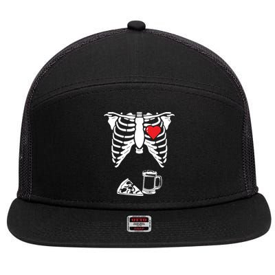 Skeleton Pregnancy Pizza Beer Xray Halloween Soon Dad Sweatshirt 7 Panel Mesh Trucker Snapback Hat