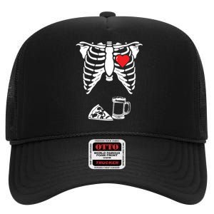 Skeleton Pregnancy Pizza Beer Xray Halloween Soon Dad Sweatshirt High Crown Mesh Back Trucker Hat