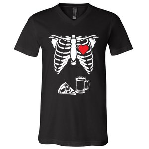 Skeleton Pregnancy Pizza Beer Xray Halloween Soon Dad Sweatshirt V-Neck T-Shirt