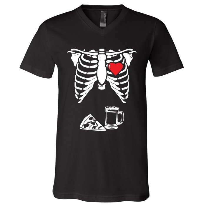 Skeleton Pregnancy Pizza Beer Xray Halloween Soon Dad Sweatshirt V-Neck T-Shirt