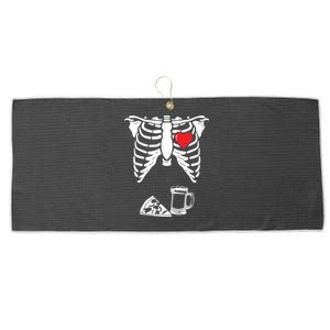 Skeleton Pregnancy Pizza Beer Xray Halloween Soon Dad Sweatshirt Large Microfiber Waffle Golf Towel