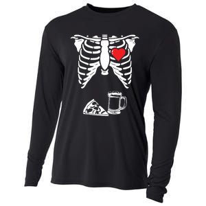 Skeleton Pregnancy Pizza Beer Xray Halloween Soon Dad Sweatshirt Cooling Performance Long Sleeve Crew