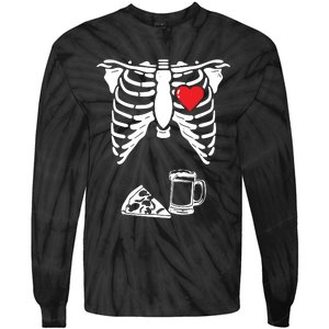 Skeleton Pregnancy Pizza Beer Xray Halloween Soon Dad Sweatshirt Tie-Dye Long Sleeve Shirt