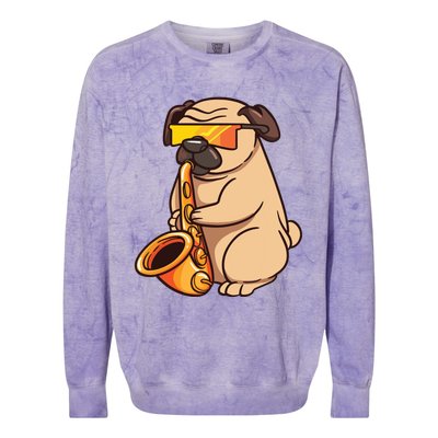 Saxophone Player Pug Jazz Band Music And Dog Lovers Gift Colorblast Crewneck Sweatshirt