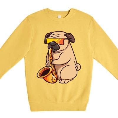 Saxophone Player Pug Jazz Band Music And Dog Lovers Gift Premium Crewneck Sweatshirt