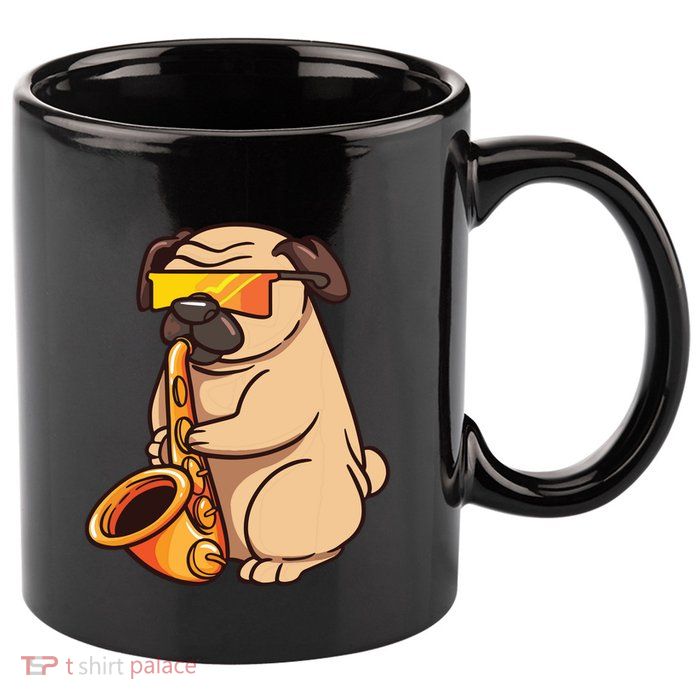 Saxophone Player Pug Jazz Band Music And Dog Lovers Gift 11oz C Handle Ceramic Mug