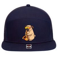 Saxophone Player Pug Jazz Band Music And Dog Lovers Gift 7 Panel Mesh Trucker Snapback Hat