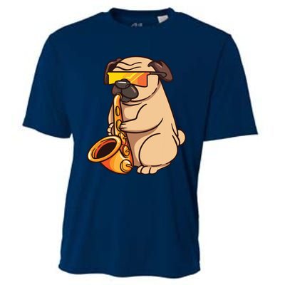 Saxophone Player Pug Jazz Band Music And Dog Lovers Gift Cooling Performance Crew T-Shirt