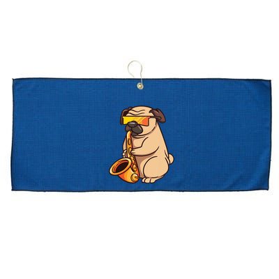 Saxophone Player Pug Jazz Band Music And Dog Lovers Gift Large Microfiber Waffle Golf Towel