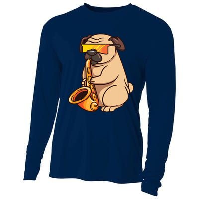 Saxophone Player Pug Jazz Band Music And Dog Lovers Gift Cooling Performance Long Sleeve Crew