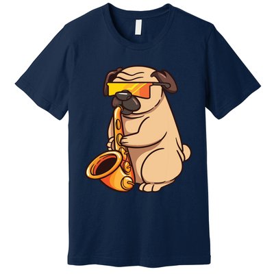 Saxophone Player Pug Jazz Band Music And Dog Lovers Gift Premium T-Shirt