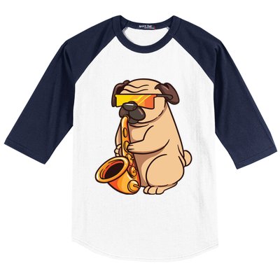 Saxophone Player Pug Jazz Band Music And Dog Lovers Gift Baseball Sleeve Shirt