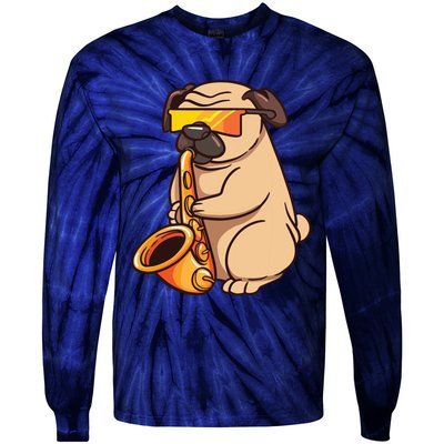 Saxophone Player Pug Jazz Band Music And Dog Lovers Gift Tie-Dye Long Sleeve Shirt