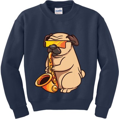 Saxophone Player Pug Jazz Band Music And Dog Lovers Gift Kids Sweatshirt