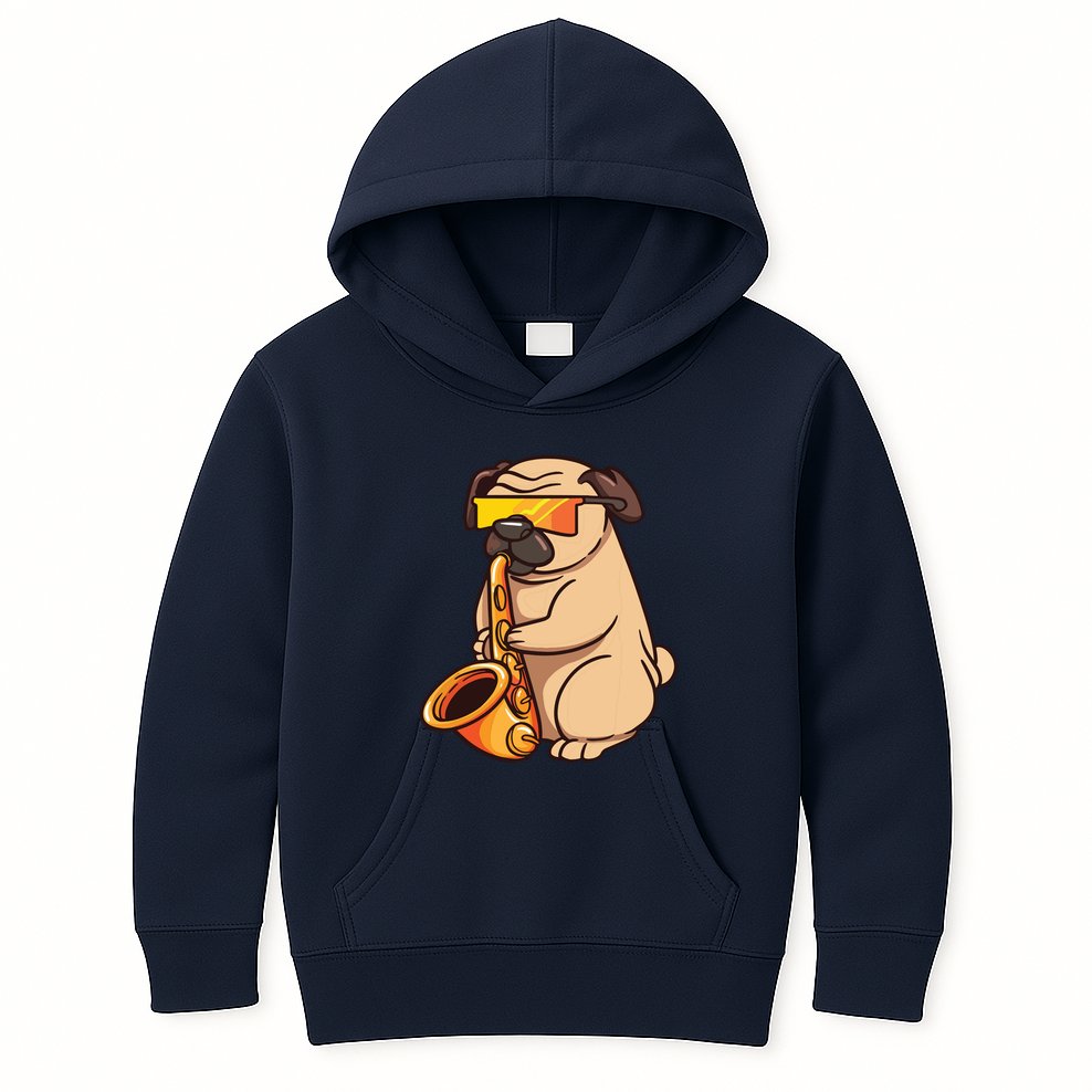 Saxophone Player Pug Jazz Band Music And Dog Lovers Gift Kids Hoodie