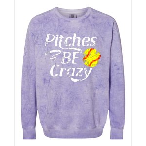 Softball Player Pitches Be Crazy Funny Softball Pitcher Colorblast Crewneck Sweatshirt