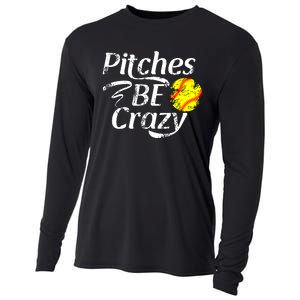 Softball Player Pitches Be Crazy Funny Softball Pitcher Cooling Performance Long Sleeve Crew