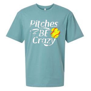 Softball Player Pitches Be Crazy Funny Softball Pitcher Sueded Cloud Jersey T-Shirt