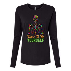 Skeleton Puzzle Pieces Autism Awareness Dare To Be Yourself Great Gift Womens Cotton Relaxed Long Sleeve T-Shirt