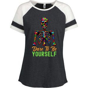 Skeleton Puzzle Pieces Autism Awareness Dare To Be Yourself Great Gift Enza Ladies Jersey Colorblock Tee