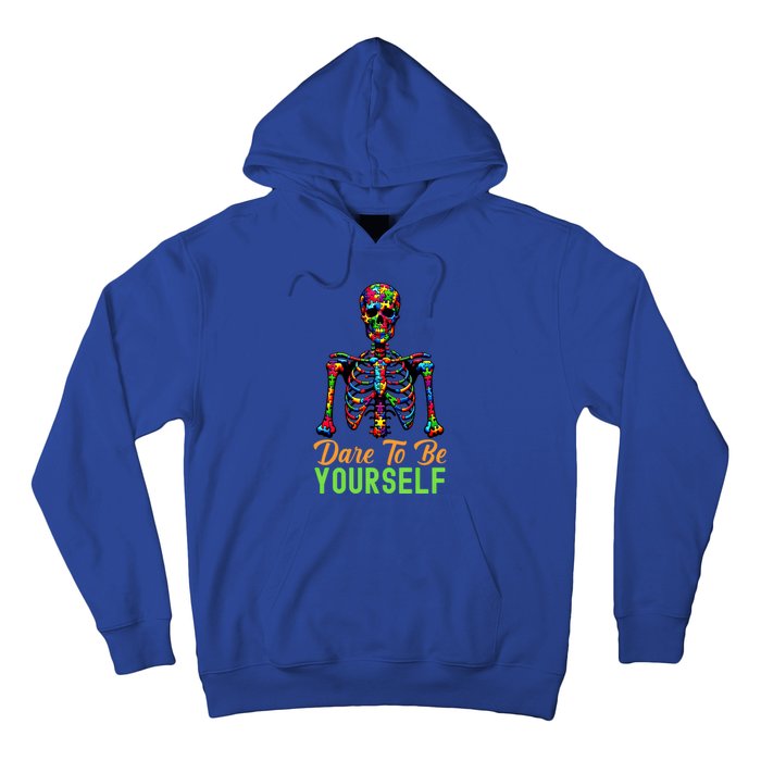 Skeleton Puzzle Pieces Autism Awareness Dare To Be Yourself Great Gift Hoodie