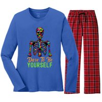 Skeleton Puzzle Pieces Autism Awareness Dare To Be Yourself Great Gift Women's Long Sleeve Flannel Pajama Set 