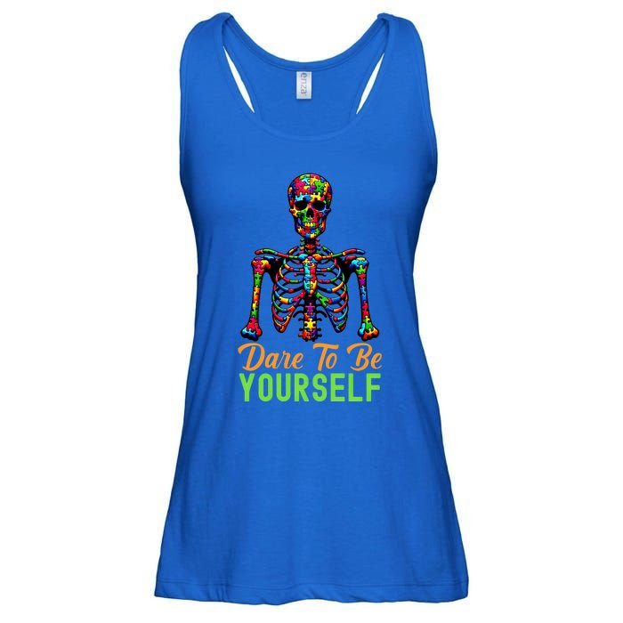 Skeleton Puzzle Pieces Autism Awareness Dare To Be Yourself Great Gift Ladies Essential Flowy Tank