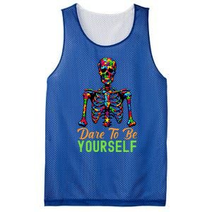 Skeleton Puzzle Pieces Autism Awareness Dare To Be Yourself Great Gift Mesh Reversible Basketball Jersey Tank