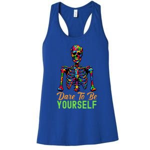 Skeleton Puzzle Pieces Autism Awareness Dare To Be Yourself Great Gift Women's Racerback Tank