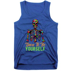 Skeleton Puzzle Pieces Autism Awareness Dare To Be Yourself Great Gift Tank Top