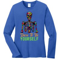 Skeleton Puzzle Pieces Autism Awareness Dare To Be Yourself Great Gift Ladies Long Sleeve Shirt