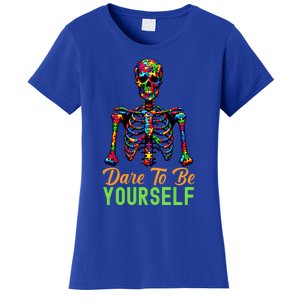 Skeleton Puzzle Pieces Autism Awareness Dare To Be Yourself Great Gift Women's T-Shirt