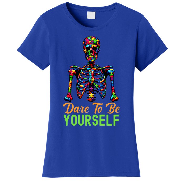 Skeleton Puzzle Pieces Autism Awareness Dare To Be Yourself Great Gift Women's T-Shirt