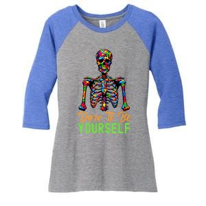 Skeleton Puzzle Pieces Autism Awareness Dare To Be Yourself Great Gift Women's Tri-Blend 3/4-Sleeve Raglan Shirt