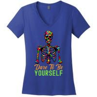 Skeleton Puzzle Pieces Autism Awareness Dare To Be Yourself Great Gift Women's V-Neck T-Shirt