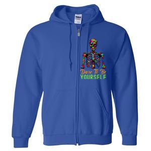 Skeleton Puzzle Pieces Autism Awareness Dare To Be Yourself Great Gift Full Zip Hoodie