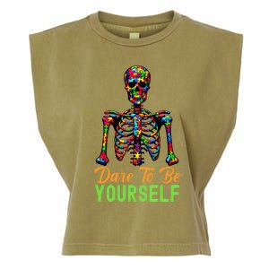 Skeleton Puzzle Pieces Autism Awareness Dare To Be Yourself Great Gift Garment-Dyed Women's Muscle Tee