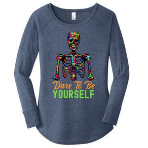 Skeleton Puzzle Pieces Autism Awareness Dare To Be Yourself Great Gift Women's Perfect Tri Tunic Long Sleeve Shirt