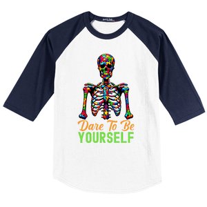 Skeleton Puzzle Pieces Autism Awareness Dare To Be Yourself Great Gift Baseball Sleeve Shirt